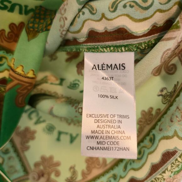 ALEMAIS Green Luxury Silk Collared Relaxed Shirt ONLY La Musica Sz 10 NWT - Picture 9 of 10
